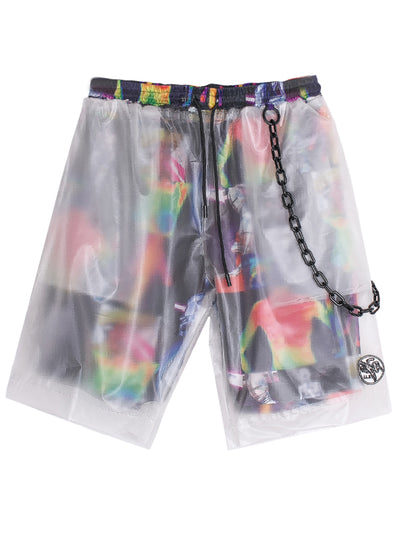 Pantalones Cortos Hip Hop Transparentes con Detalles de Costura Contrastante - Image 5