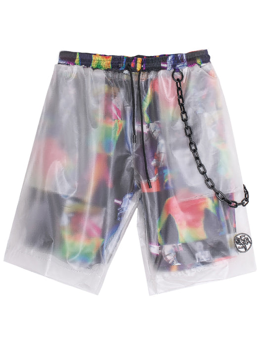 Pantalones Cortos Hip Hop Transparentes con Detalles de Costura Contrastante - Image 5
