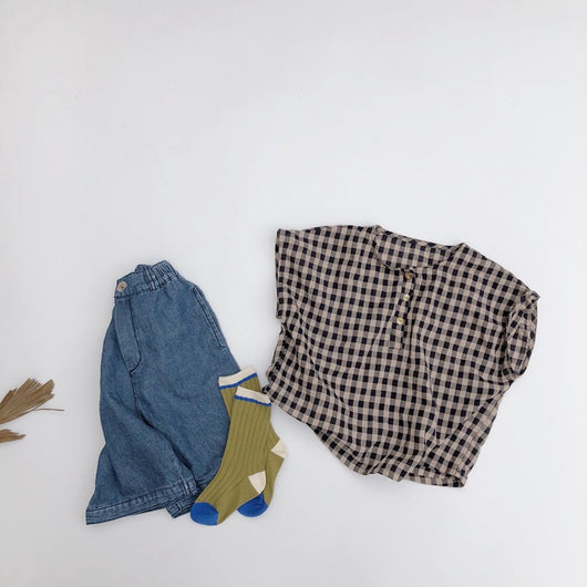 Chaleco Escolar de Cuadros con Cuello Redondo para Niños