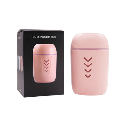 Light blue portable car humidifier with chevron pattern, white USB LED light, and white USB mini fan. - Image 4