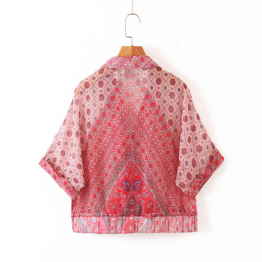 Camisa Suelta de Manga Corta con Solapa - Image 8