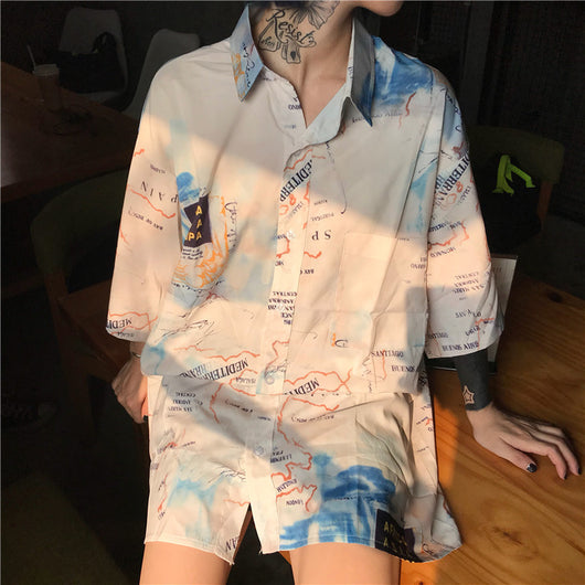 Camisa Vintage Mapa Náutico Oversize Unisex Primavera Verano - Image 2