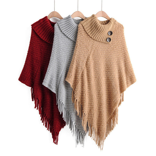 Poncho Suéter con Hebillas y Borlas