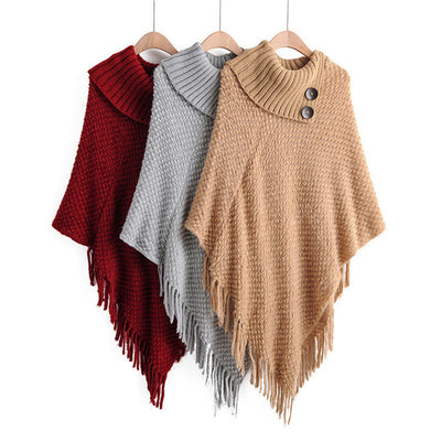 Poncho Suéter con Hebillas y Borlas