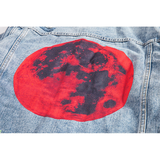 Chaqueta de Mezclilla Suelta con Estampado de Luna para Hombre - Image 3