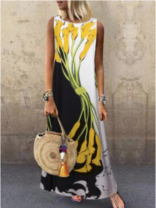 Vestido Largo Casual Estampado con Cuello Redondo - Image 10