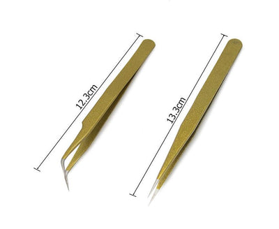 Pinzas Curvas Profesionales para Extensiones de Pestañas - Acero Inoxidable Dorado - Image 3