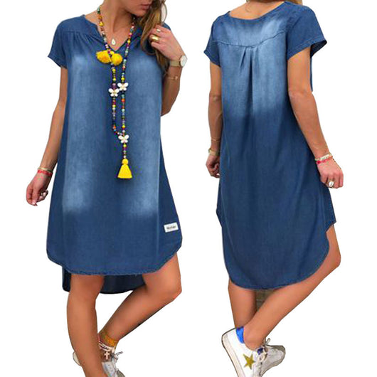 Vestido Denim Escote V Manga Corta - Image 3