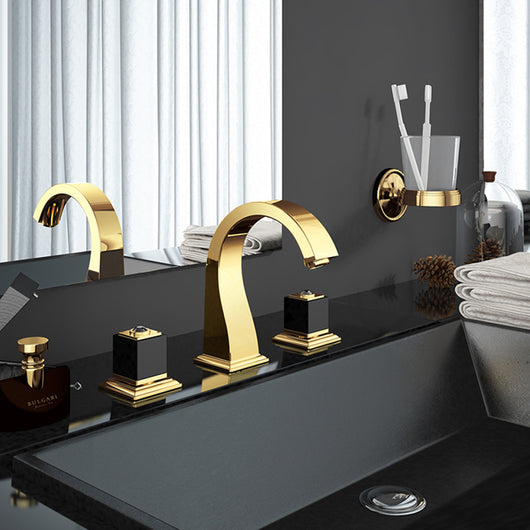 Grifo de Lavabo de Dos Piezas Dorado - Instalación de Tres Orificios para Baño - Image 2