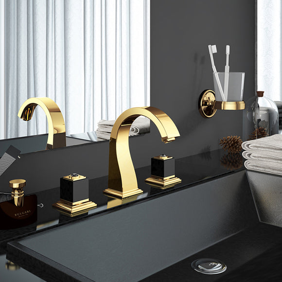 Grifo de Lavabo de Dos Piezas Dorado - Instalación de Tres Orificios para Baño