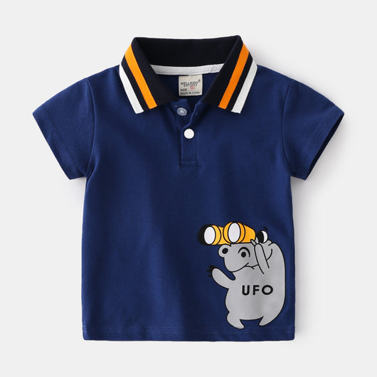 Playera Infantil con Estampado Cartoon y Cuello Solapa - Image 9