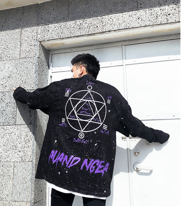 Suéter Oversize Hip Hop Unisex - Diseño de Dos Piezas con Estampado Urbano Negro - Image 6