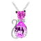 Creative Lady Cute Bow Kitty Crystal Necklace Violet Plateado