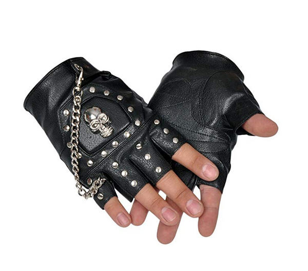 Guantes Fingerless con Cadeneta de Calavera y Tachuelas Metálicas - Estilo Ciclismo Rock Gótico Punk
