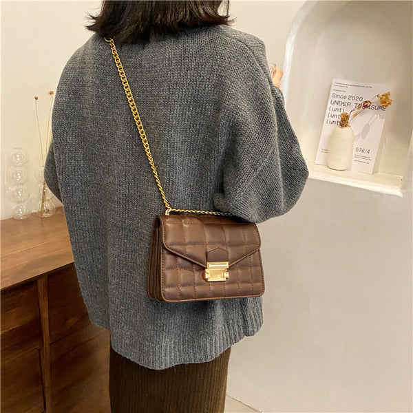 Bolso de Hombro Diagonal Texturizado Invierno con Cuadros Pequeños