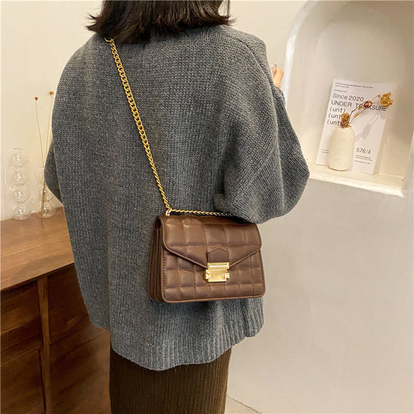 Bolso de Hombro Diagonal Texturizado Invierno con Cuadros Pequeños