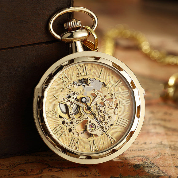 Reloj de Bolsillo Dorado Transparente con Diseño Hueco