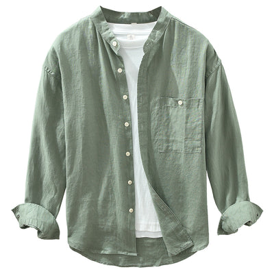 Camisa de Lino con Cuello Mao y Mangas Largas - Corte Holgado Casual - Image 5