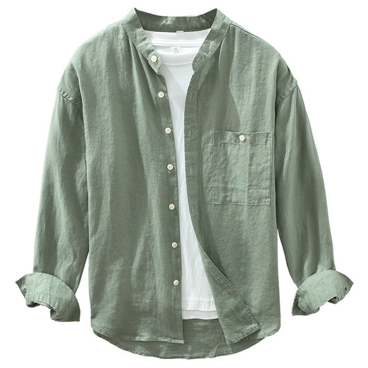 Camisa de Lino con Cuello Mao y Mangas Largas - Corte Holgado Casual - Image 5