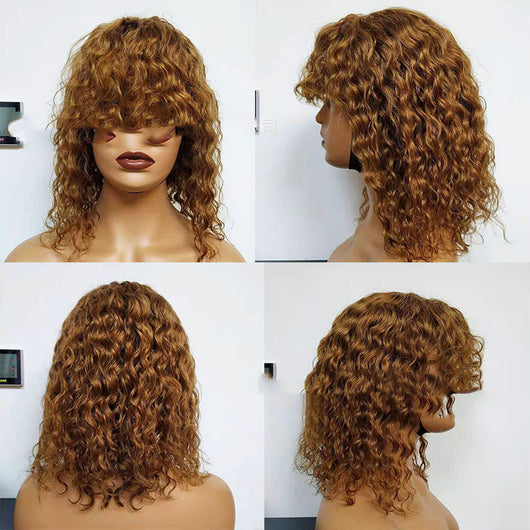 Pelucas de Cabello Humano Ondas de Agua con Flequillo - Image 5