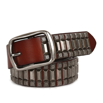 Cinturón Hip-Hop Pagoda Retro con Remaches de Cuero Genuino Unisex - Image 15