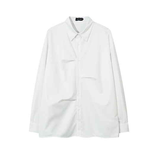 Camisa Plisada Suelta de Manga Larga para Hombre - Diseño Moderno y Elegante - Image 2