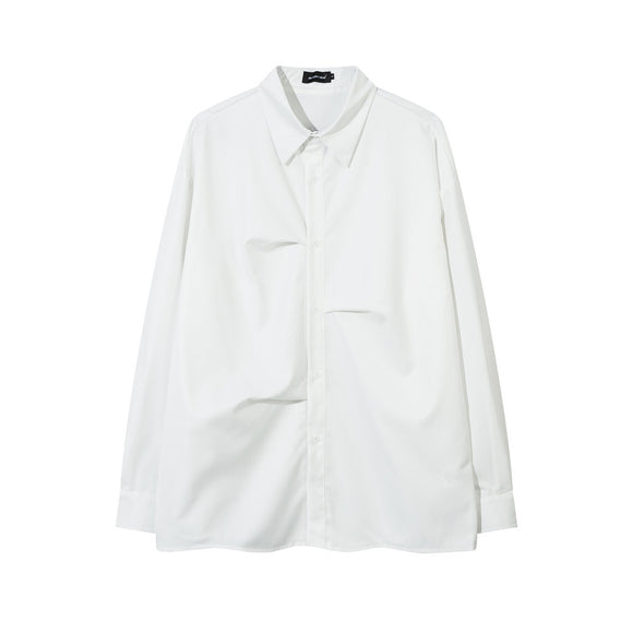 Camisa Plisada Suelta de Manga Larga para Hombre - Diseño Moderno y Elegante
