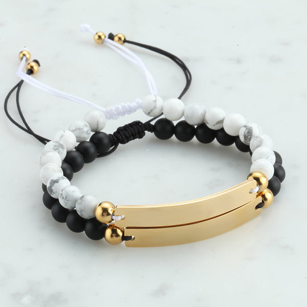 Pulsera Ajustable con Cuentas Personalizadas y Placa Grabada