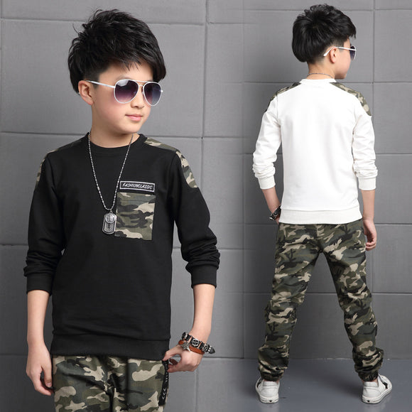Conjunto Infantil Esportivo de Camuflagem em Algodão - Moletom e Calça Comprida