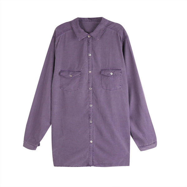 Blusa Larga Tencel a Rayas Morado - Camisa Suelta y Elegante para Otoño