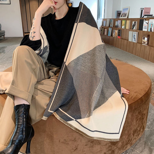 Bufanda Geométrica Reversible de Imitación Cashmere