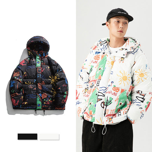Abrigo Suelto de Algodón con Estampado Graffiti para Hombre - Image 2