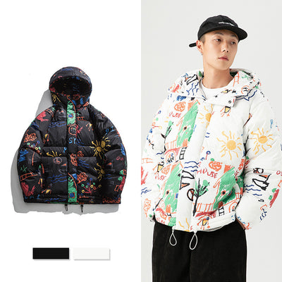 Abrigo Suelto de Algodón con Estampado Graffiti para Hombre - Image 2