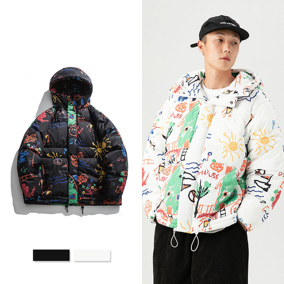 Abrigo Suelto de Algodón con Estampado Graffiti para Hombre