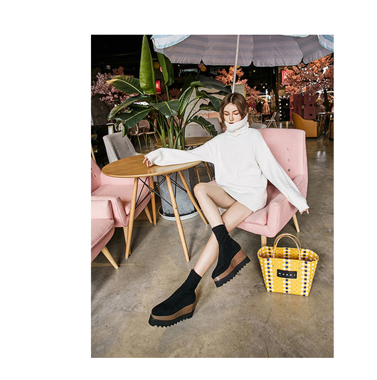 Botas Plataforma Wedge Punta Cuadrada con Stretch - Image 17