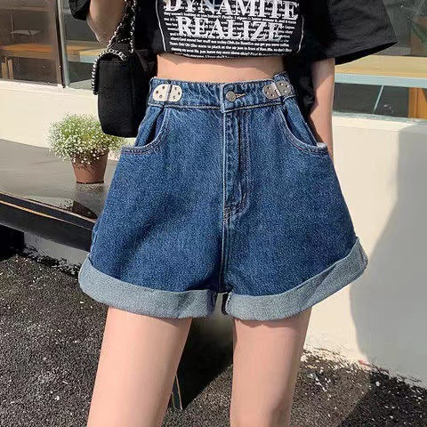 Shorts Denim Retro Sueltos y Delgados con Textura Rizada