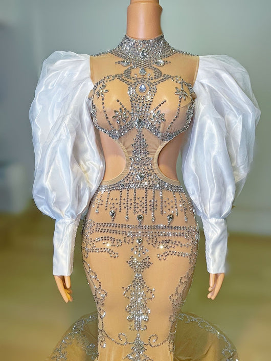 Vestido de Fiesta Espalda Descubierta con Cristales Brillantes - Image 4