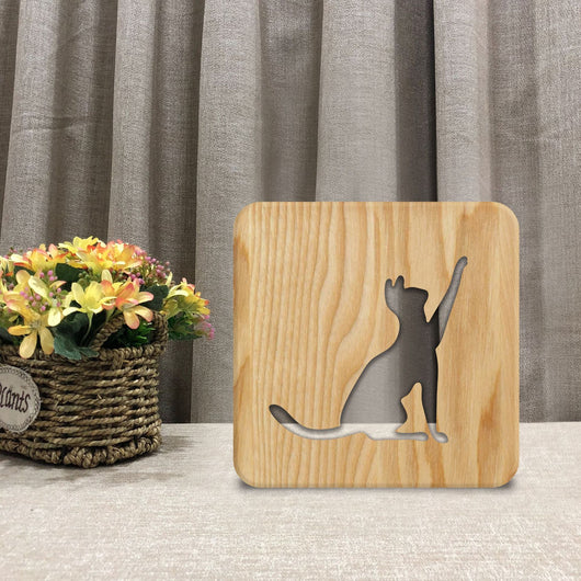 Lámpara 3D de Gato en Madera Hueca - Luz Nocturna Artesanal - Image 5