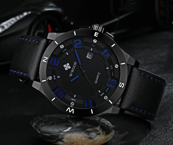 Reloj de Cuarzo Impermeable con Calendario y Caja Negra Mate