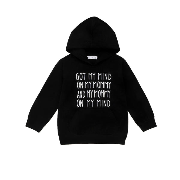 Sudadera Hoodie Negra con Letras para Niños y Niñas