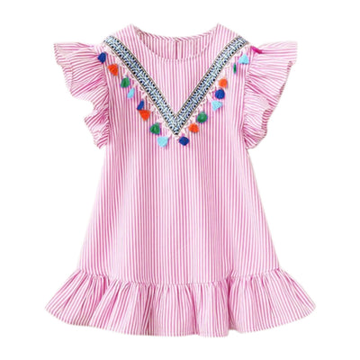 Vestido con Volantes y Rayas Verticales Fruncidas - Image 5