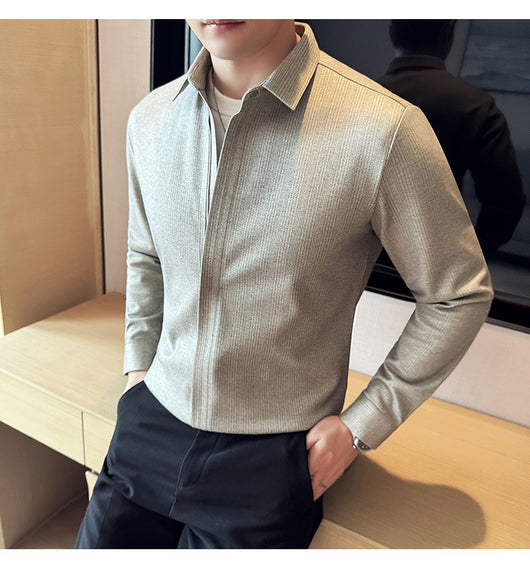 Camisa Manga Larga Ajustada con Diseño de Cierre y Rayas Elásticas - Image 24