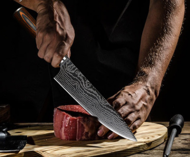Cuchillo de Acero de 8 Pulgadas con Mango de Madera de Color y Onda Láser - Image 3