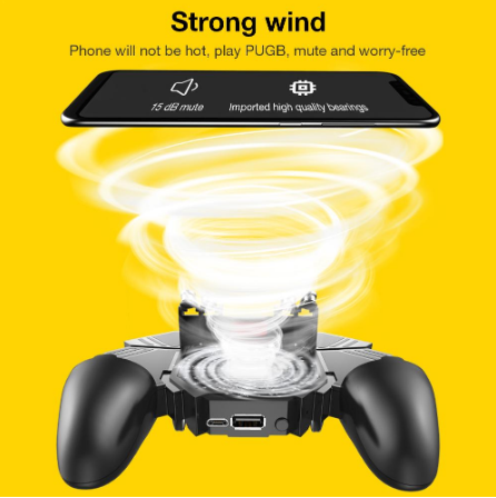 MÉMO AK77 black mobile game controller with integrated cooling fan and four silver trigger buttons. - Image 3