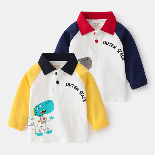 Playera Infantil Casual con Cuello Solapa y Estampado Cartoon - Image 2