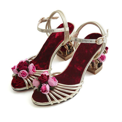 Zapatos de Tacón Alto Vintage con Jaula y Flores Caladas