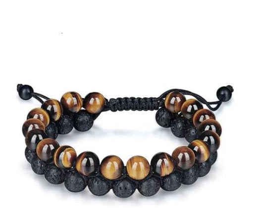Pulsera de Ojo de Tigre y Piedra Volcánica