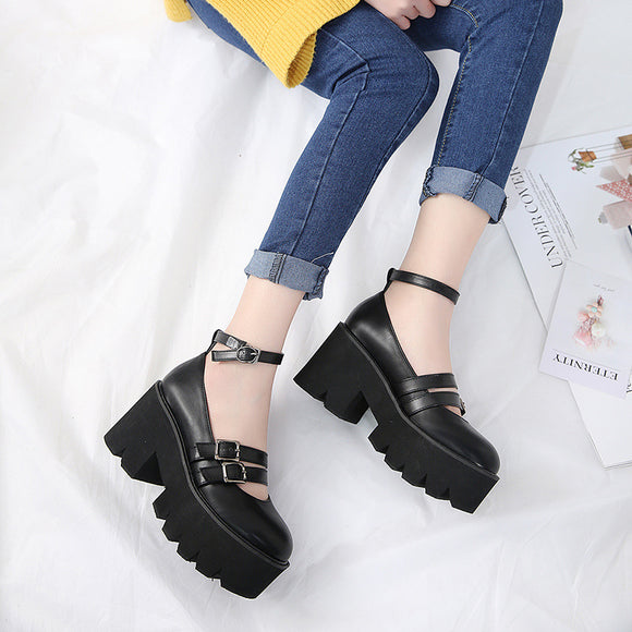 Zapatos de Tacón Grueso Punta Redonda para Mujer