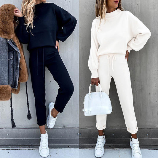 Traje de Dos Piezas Casual con Cuello Alto y Color Sólido