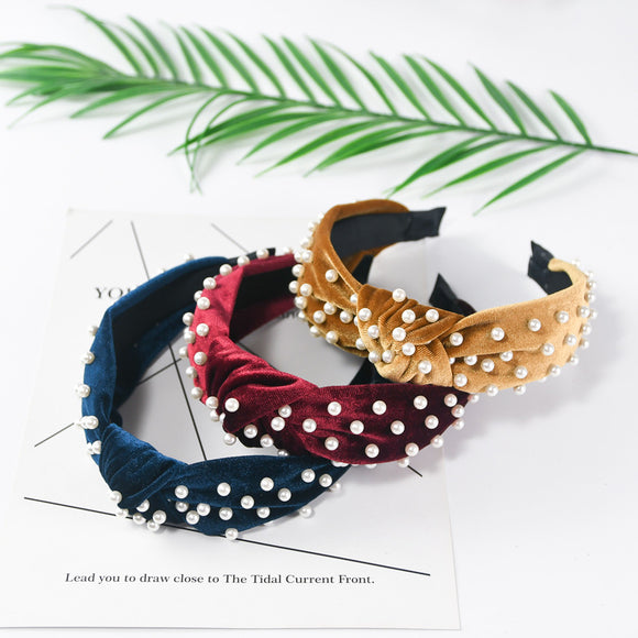 Diadema de Terciopelo Perla con Nudo Decorativo